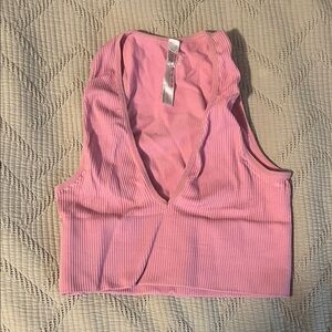 Pink Ribbed V-Neck Women's Top